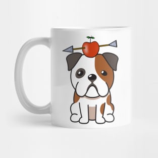 Funny Bulldog is playing william tell with an apple and arrow Mug